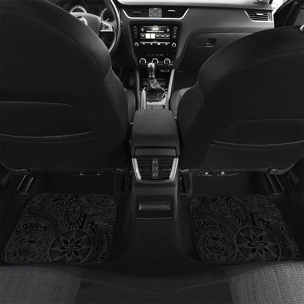 Hawaiian Turtle and Shark Car Mats Kakau Tribal with Polynesian Pattern Black Color LT03 Set 2pcs - Back Black - Polynesian Pride