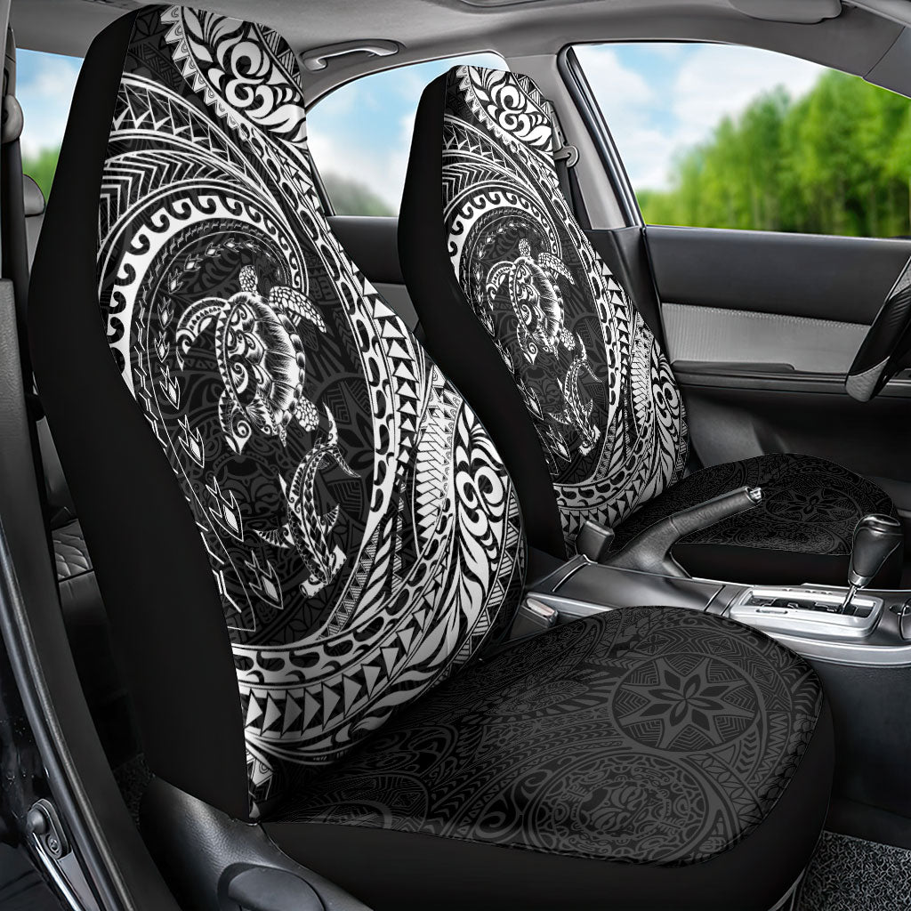 Hawaiian Turtle and Shark Car Seat Cover Kakau Tribal with Polynesian Pattern Black Color LT03 - Polynesian Pride