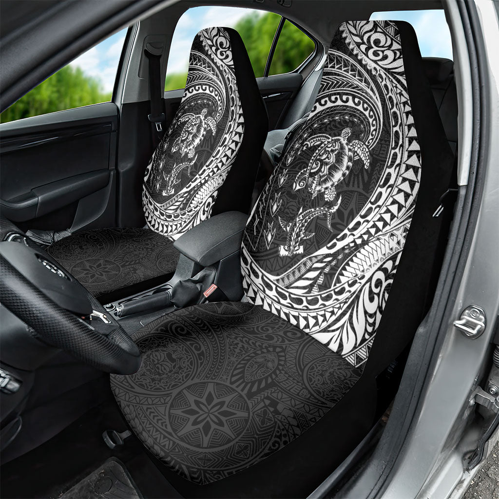 Hawaiian Turtle and Shark Car Seat Cover Kakau Tribal with Polynesian Pattern Black Color LT03 - Polynesian Pride