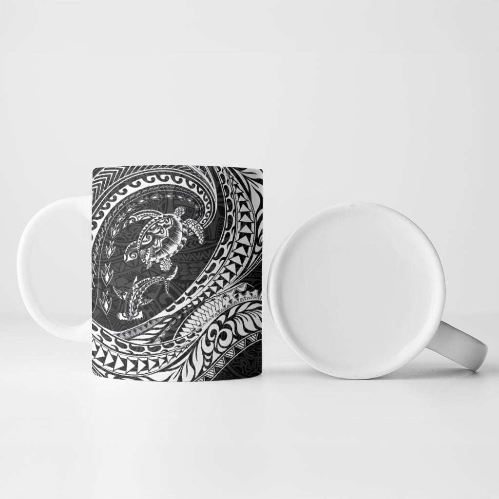 Hawaiian Turtle and Shark Ceramic Mug Kakau Tribal with Polynesian Pattern Black Color LT03 - Polynesian Pride