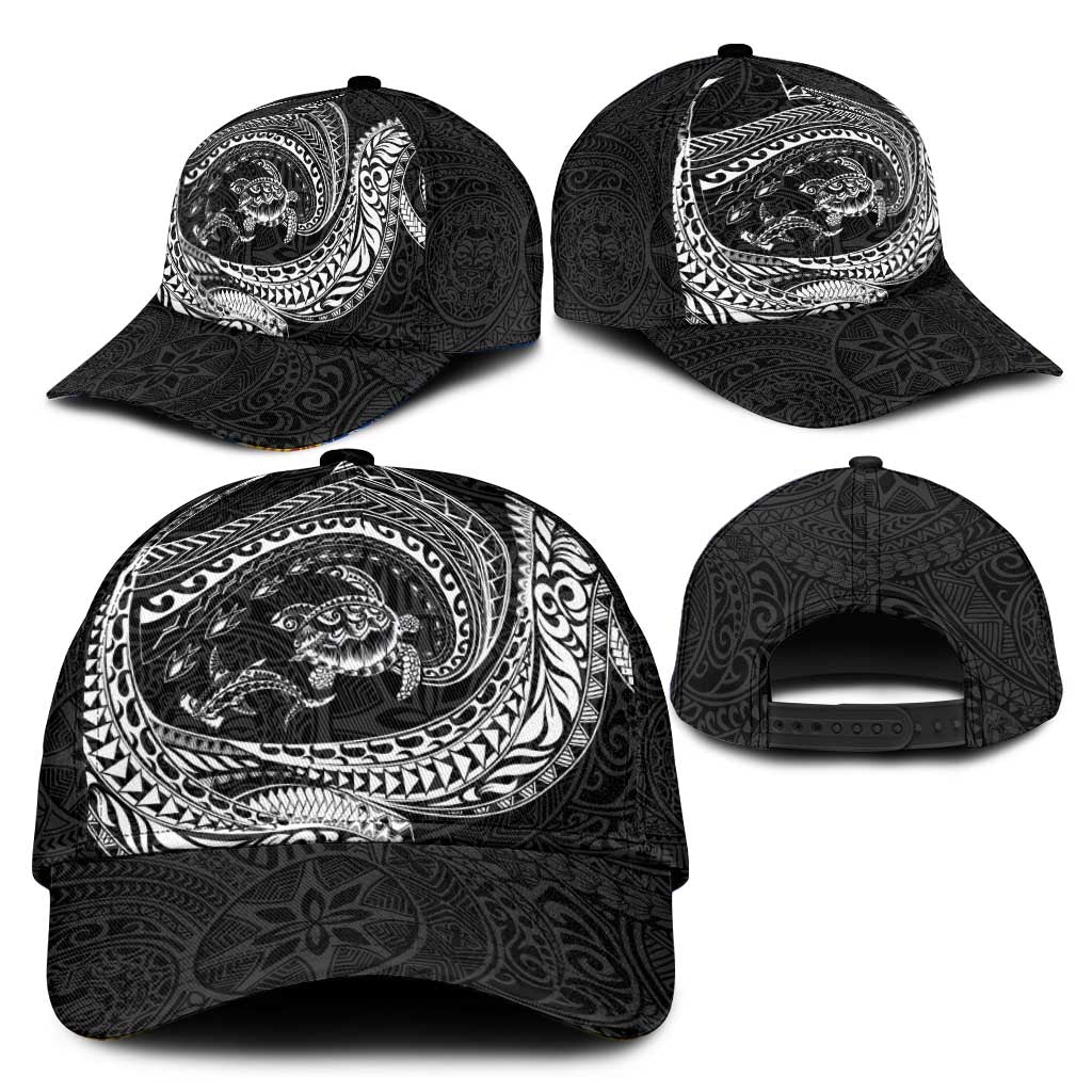 Hawaiian Turtle and Shark Classic Cap Kakau Tribal with Polynesian Pattern Black Color LT03 - Polynesian Pride