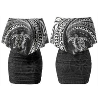 Hawaiian Turtle and Shark Couples Matching Off Shoulder Short Dress and Hawaiian Shirt Kakau Tribal with Polynesian Pattern Black Color LT03 - Polynesian Pride