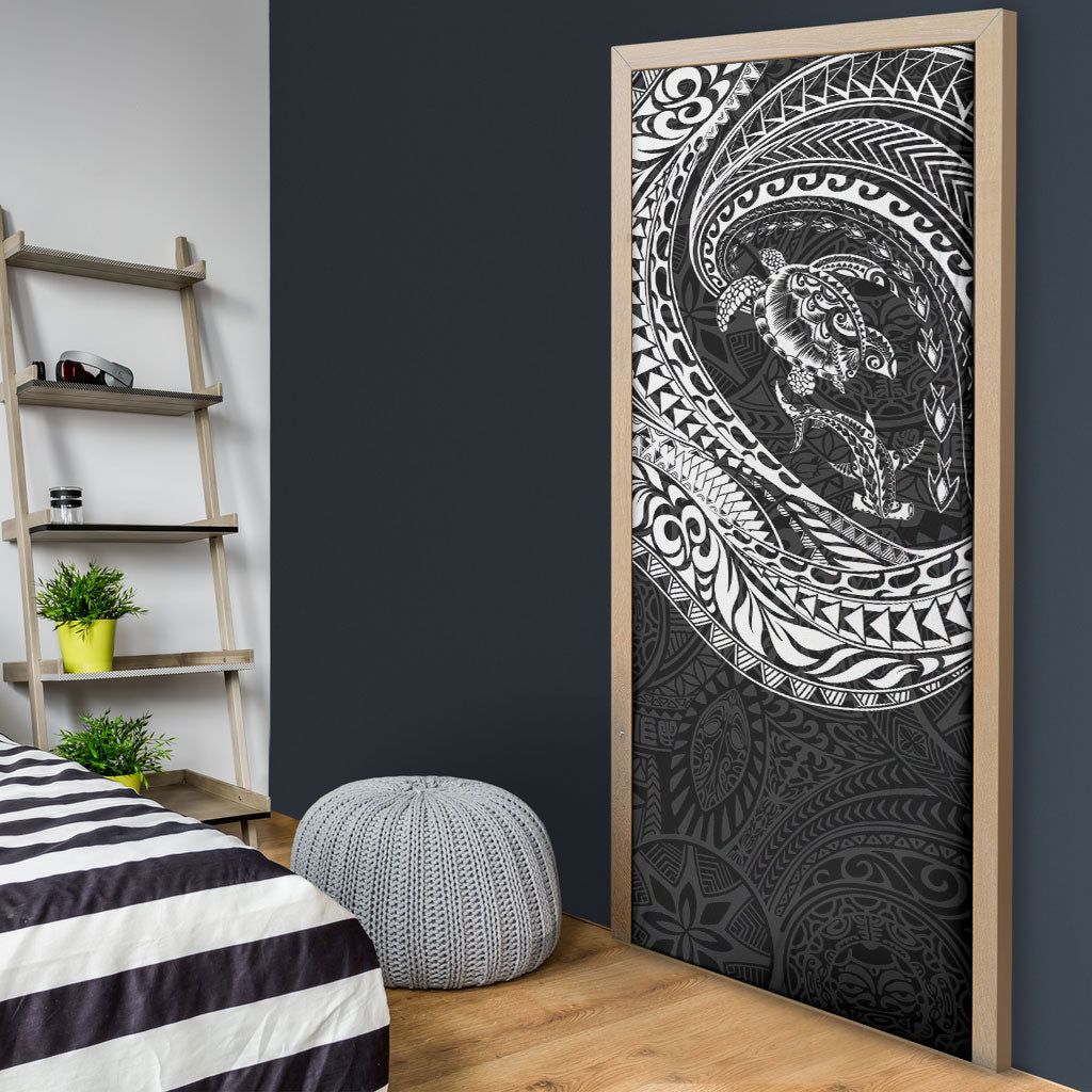 Hawaiian Turtle and Shark Door Cover Kakau Tribal with Polynesian Pattern Black Color LT03 - Polynesian Pride