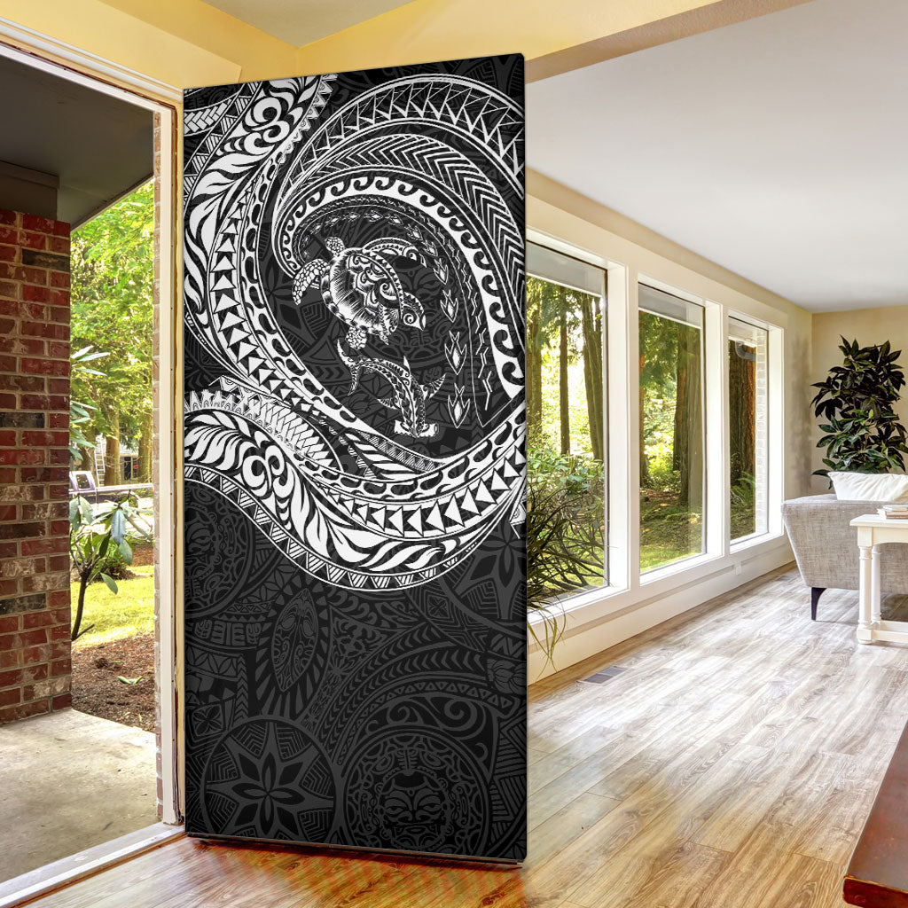 Hawaiian Turtle and Shark Door Cover Kakau Tribal with Polynesian Pattern Black Color LT03 - Polynesian Pride