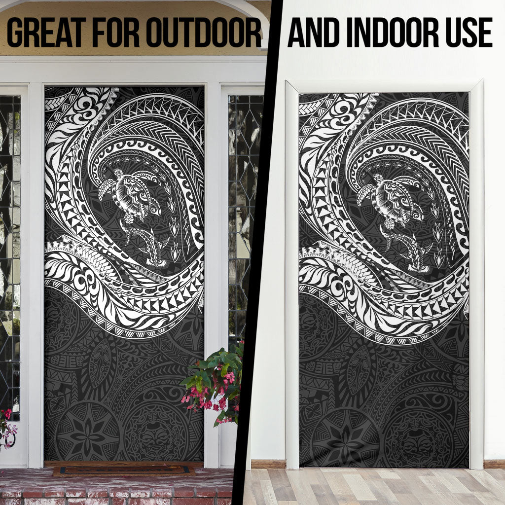 Hawaiian Turtle and Shark Door Cover Kakau Tribal with Polynesian Pattern Black Color LT03 - Polynesian Pride