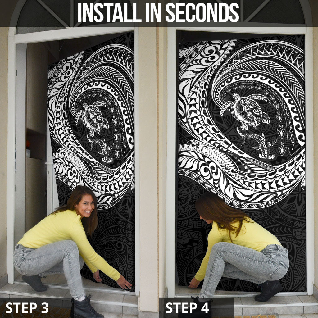 Hawaiian Turtle and Shark Door Cover Kakau Tribal with Polynesian Pattern Black Color LT03 - Polynesian Pride