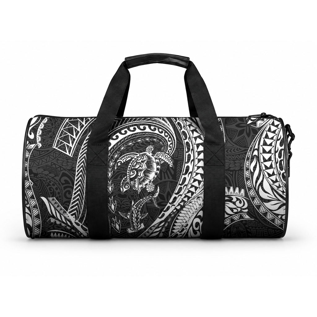 Hawaiian Turtle and Shark Duffle Bag Kakau Tribal with Polynesian Pattern Black Color