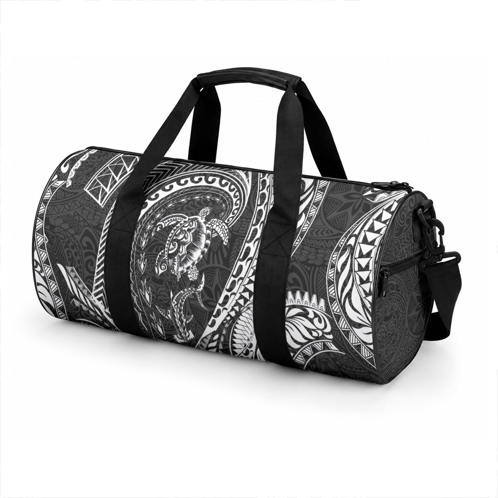 Hawaiian Turtle and Shark Duffle Bag Kakau Tribal with Polynesian Pattern Black Color