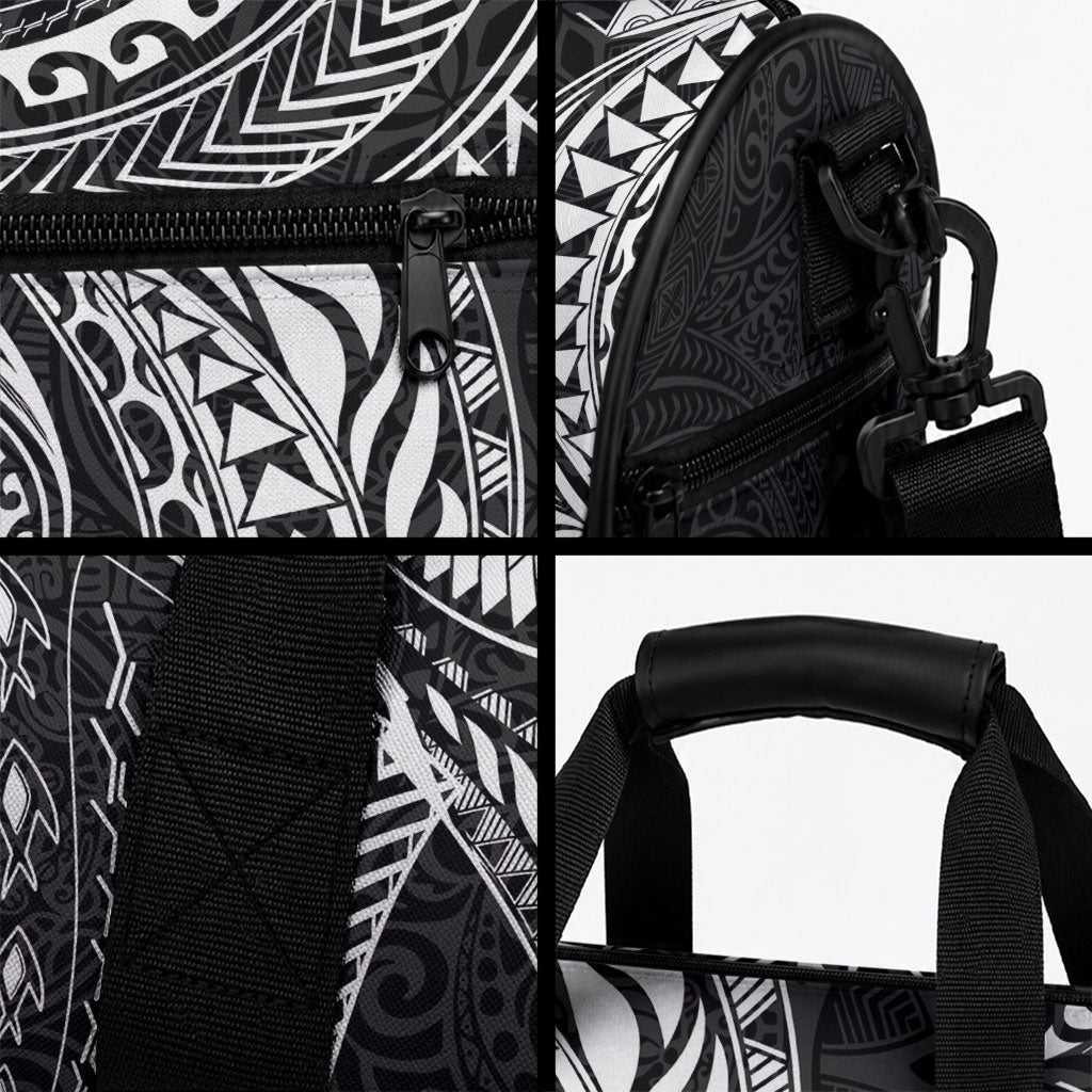 Hawaiian Turtle and Shark Duffle Bag Kakau Tribal with Polynesian Pattern Black Color