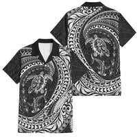 Hawaiian Turtle and Shark Family Matching Off The Shoulder Long Sleeve Dress and Hawaiian Shirt Kakau Tribal with Polynesian Pattern Black Color LT03 Dad's Shirt - Short Sleeve Black - Polynesian Pride