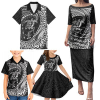 Hawaiian Turtle and Shark Family Matching Puletasi and Hawaiian Shirt Kakau Tribal with Polynesian Pattern Black Color LT03 - Polynesian Pride