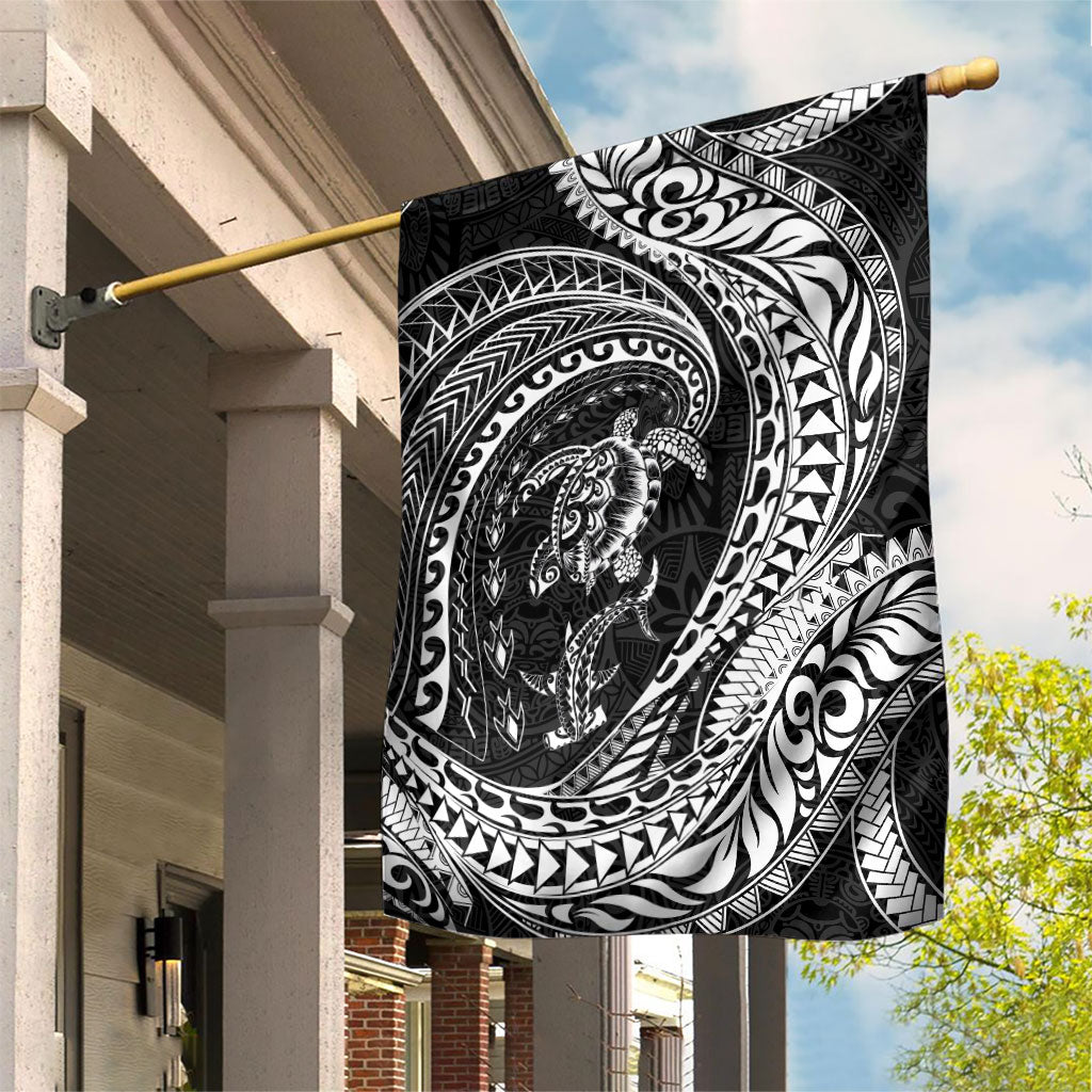 Hawaiian Turtle and Shark Garden Flag Kakau Tribal with Polynesian Pattern Black Color LT03 House Flag Black - Polynesian Pride
