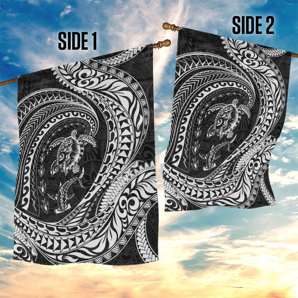 Hawaiian Turtle and Shark Garden Flag Kakau Tribal with Polynesian Pattern Black Color LT03 - Polynesian Pride