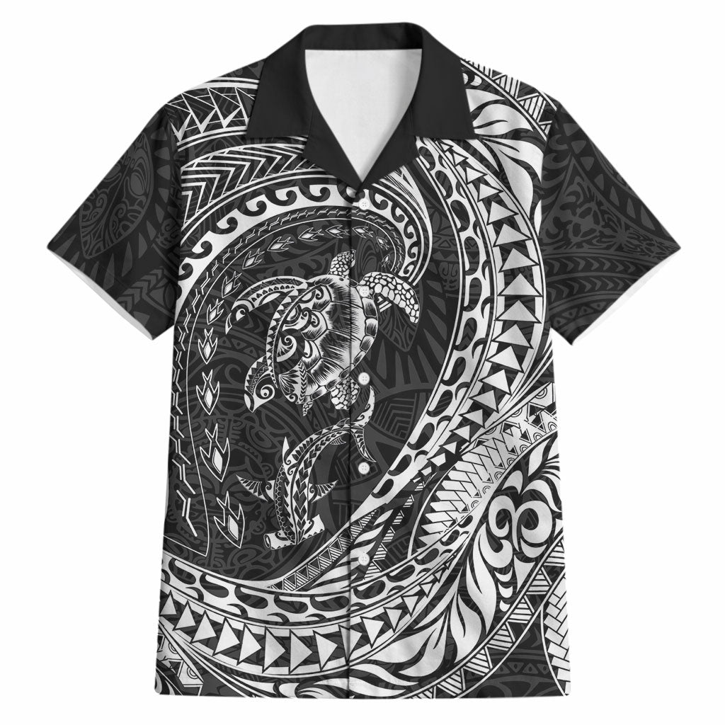Hawaiian Turtle and Shark Hawaiian Shirt Kakau Tribal with Polynesian Pattern Black Color LT03 Black - Polynesian Pride