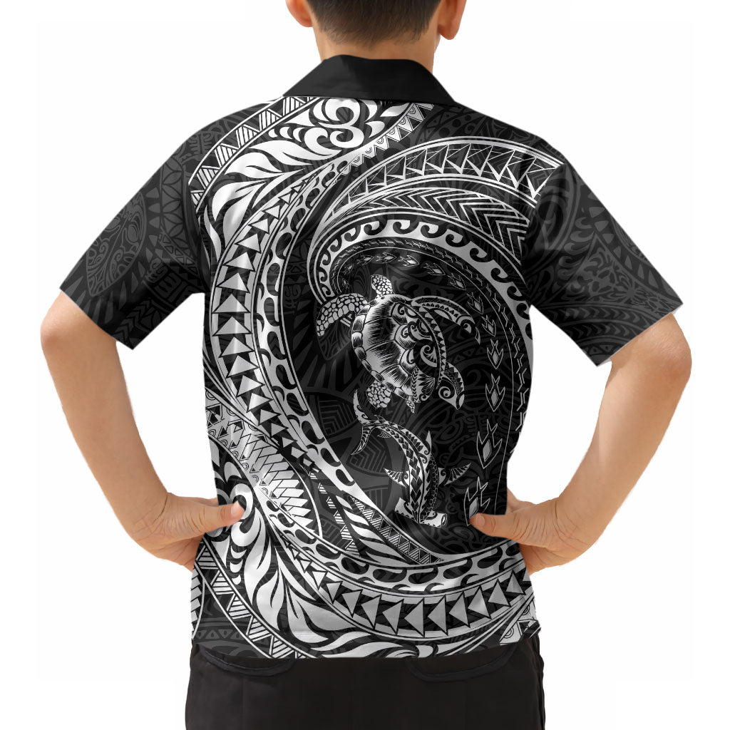 Hawaiian Turtle and Shark Hawaiian Shirt Kakau Tribal with Polynesian Pattern Black Color LT03 - Polynesian Pride