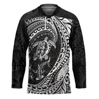 Hawaiian Turtle and Shark Hockey Jersey Kakau Tribal with Polynesian Pattern Black Color LT03 Unisex Black - Polynesian Pride