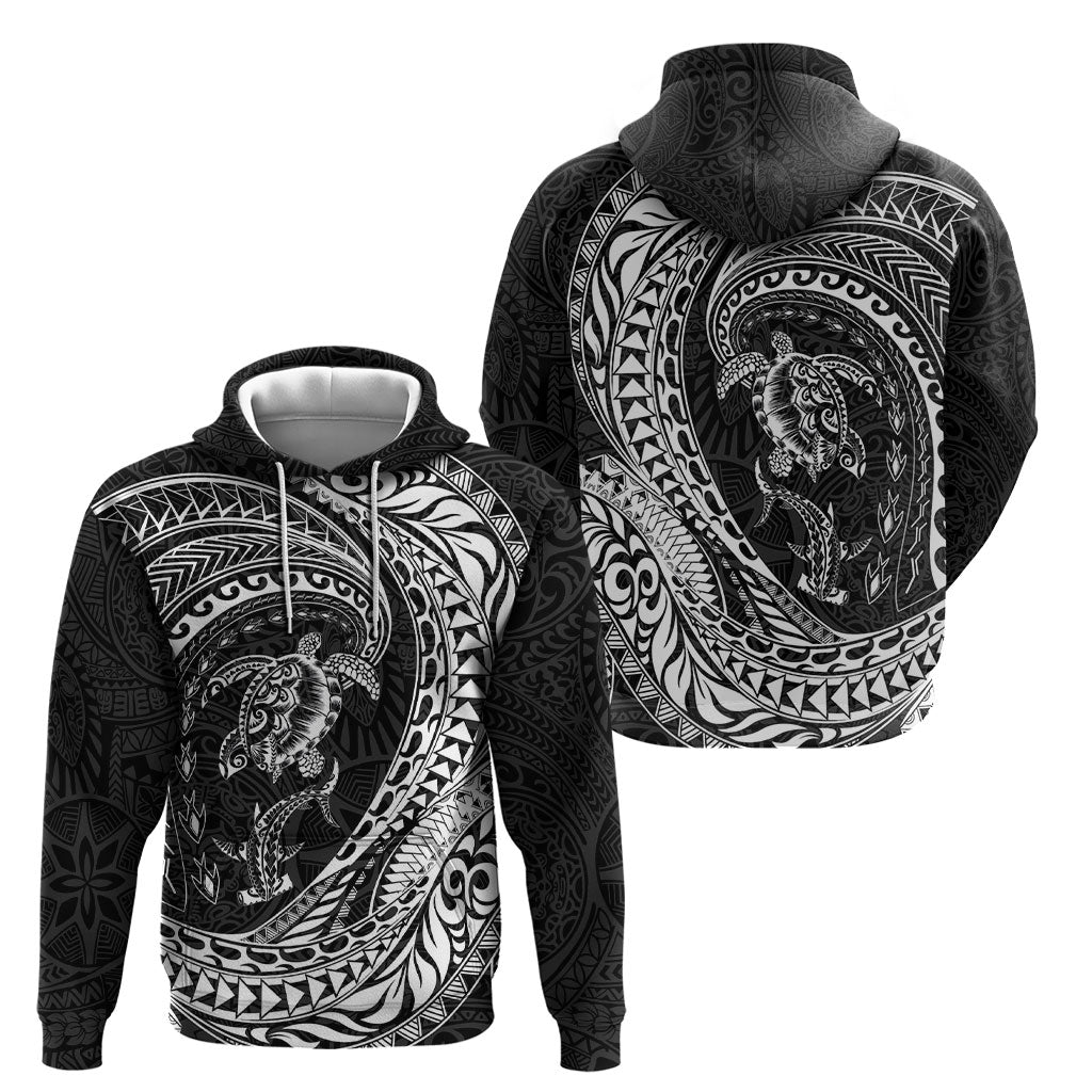 Hawaiian Turtle and Shark Hoodie Kakau Tribal with Polynesian Pattern Black Color LT03 - Polynesian Pride