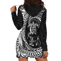 Hawaiian Turtle and Shark Hoodie Dress Kakau Tribal with Polynesian Pattern Black Color LT03 - Polynesian Pride