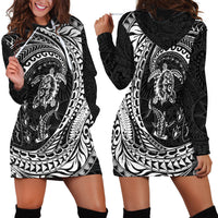 Hawaiian Turtle and Shark Hoodie Dress Kakau Tribal with Polynesian Pattern Black Color LT03 - Polynesian Pride