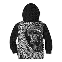 Hawaiian Turtle and Shark Kid Hoodie Kakau Tribal with Polynesian Pattern Black Color LT03 - Polynesian Pride