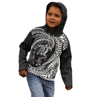 Hawaiian Turtle and Shark Kid Hoodie Kakau Tribal with Polynesian Pattern Black Color LT03 - Polynesian Pride