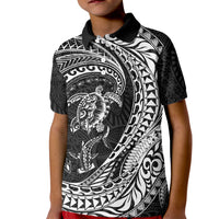 Hawaiian Turtle and Shark Kid Polo Shirt Kakau Tribal with Polynesian Pattern Black Color LT03 Kid Black - Polynesian Pride