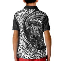 Hawaiian Turtle and Shark Kid Polo Shirt Kakau Tribal with Polynesian Pattern Black Color LT03 - Polynesian Pride