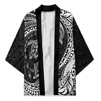 Hawaiian Turtle and Shark Kimono Kakau Tribal with Polynesian Pattern Black Color LT03 Unisex Black - Polynesian Pride