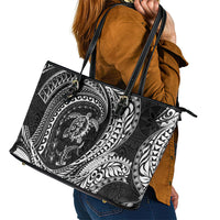 Hawaiian Turtle and Shark Leather Tote Bag Kakau Tribal with Polynesian Pattern Black Color LT03 - Polynesian Pride