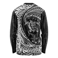 Hawaiian Turtle and Shark Long Sleeve Shirt Kakau Tribal with Polynesian Pattern Black Color LT03 - Polynesian Pride