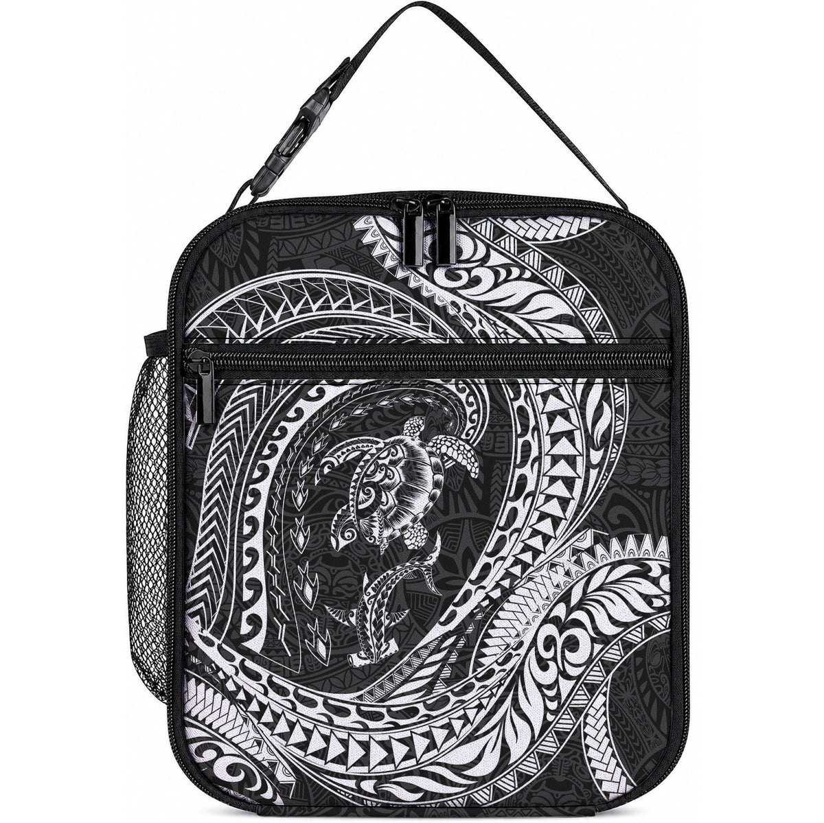 Hawaiian Turtle and Shark Lunch Bag Kakau Tribal with Polynesian Pattern Black Color