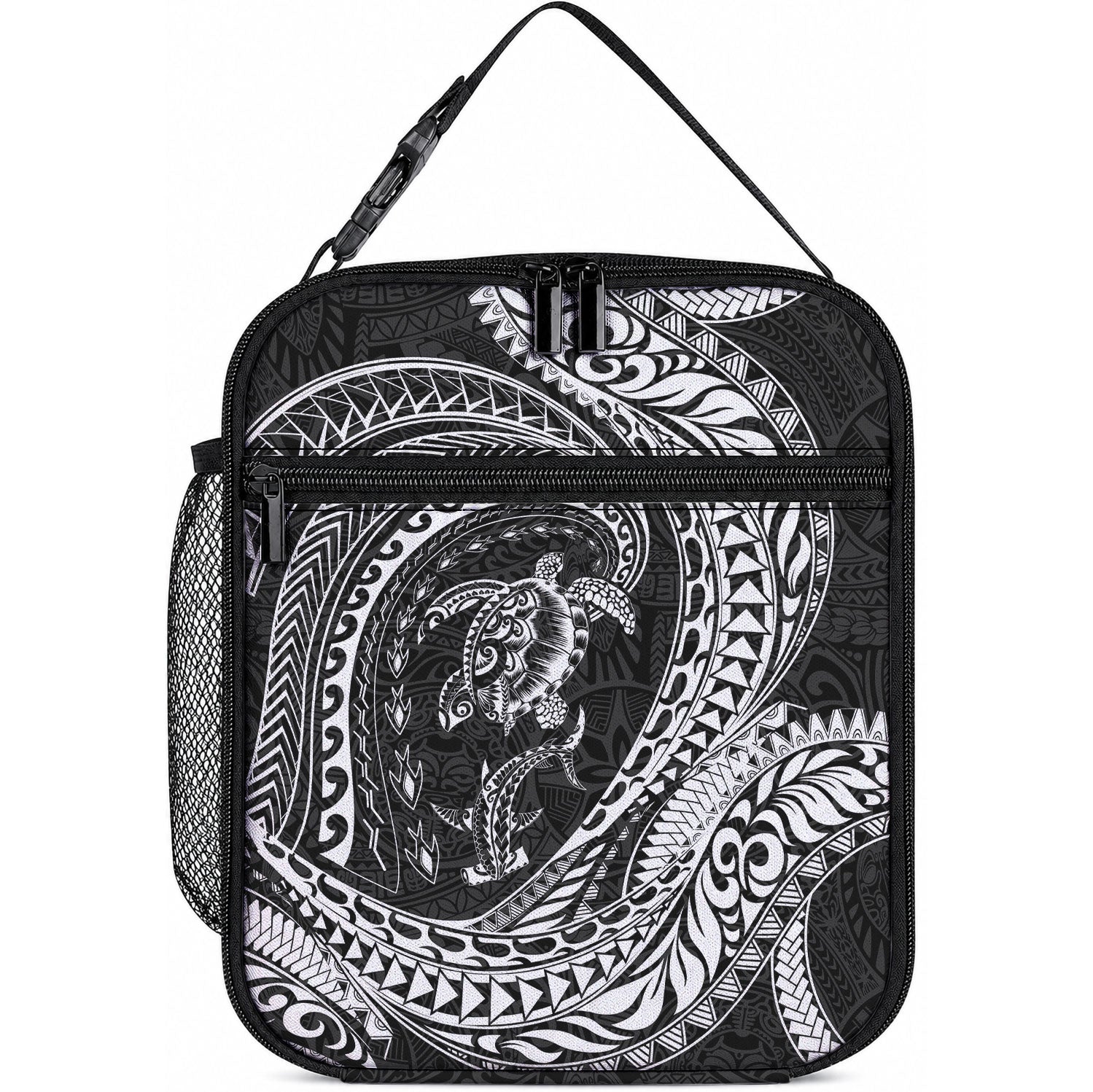 Hawaiian Turtle and Shark Lunch Bag Kakau Tribal with Polynesian Pattern Black Color