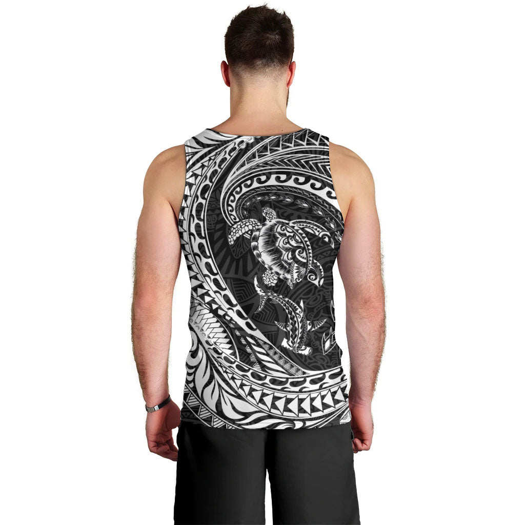 Hawaiian Turtle and Shark Men Tank Top Kakau Tribal with Polynesian Pattern Black Color LT03 - Polynesian Pride