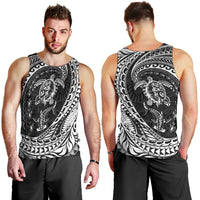 Hawaiian Turtle and Shark Men Tank Top Kakau Tribal with Polynesian Pattern Black Color LT03 - Polynesian Pride