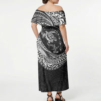Hawaiian Turtle and Shark Off Shoulder Maxi Dress Kakau Tribal with Polynesian Pattern Black Color LT03 - Polynesian Pride