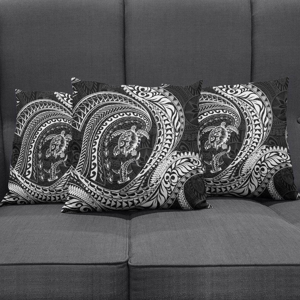 Hawaiian Turtle and Shark Pillow Cover Kakau Tribal with Polynesian Pattern Black Color LT03 - Polynesian Pride