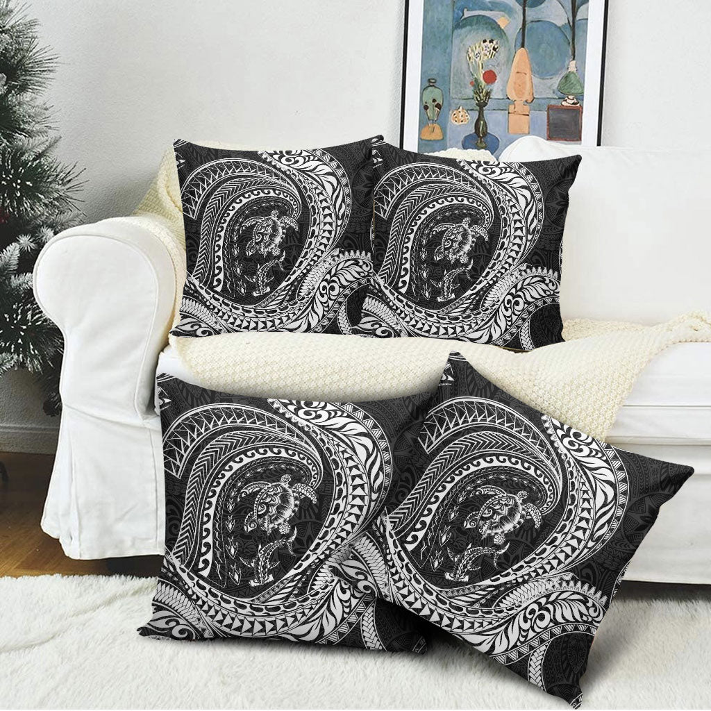Hawaiian Turtle and Shark Pillow Cover Kakau Tribal with Polynesian Pattern Black Color LT03 - Polynesian Pride