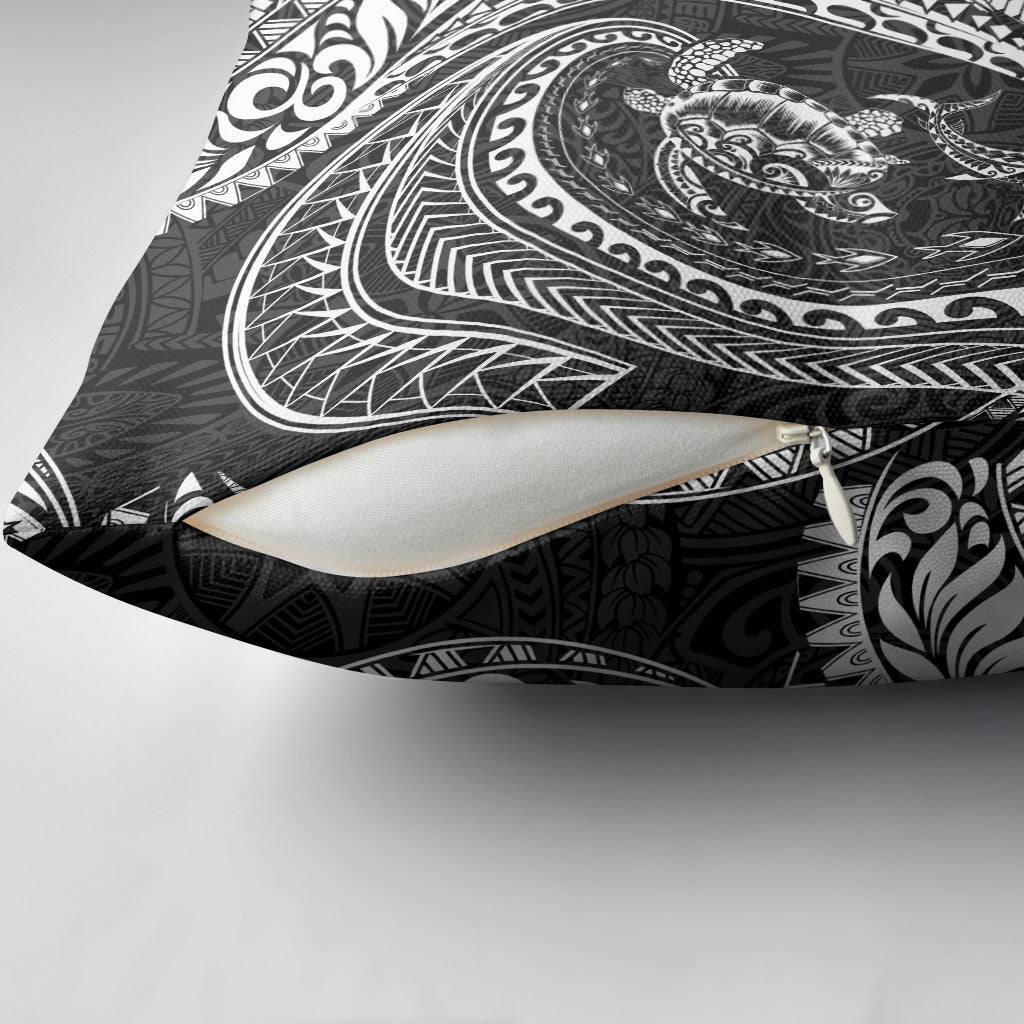 Hawaiian Turtle and Shark Pillow Cover Kakau Tribal with Polynesian Pattern Black Color LT03 - Polynesian Pride