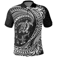 Hawaiian Turtle and Shark Polo Shirt Kakau Tribal with Polynesian Pattern Black Color LT03 Black - Polynesian Pride