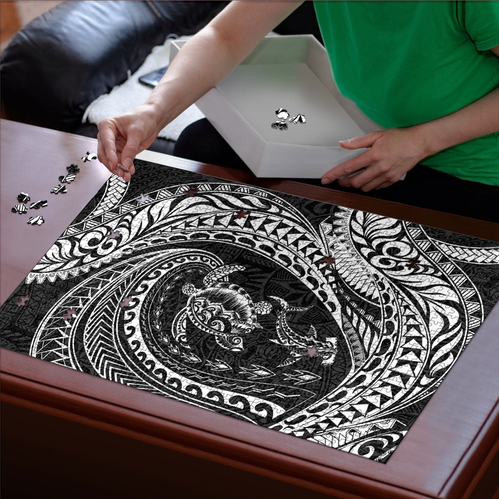 Hawaiian Turtle and Shark Puzzle Kakau Tribal with Polynesian Pattern Black Color LT03 - Polynesian Pride