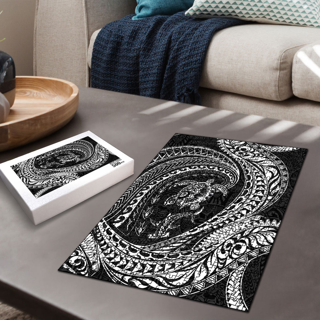 Hawaiian Turtle and Shark Puzzle Kakau Tribal with Polynesian Pattern Black Color LT03 - Polynesian Pride
