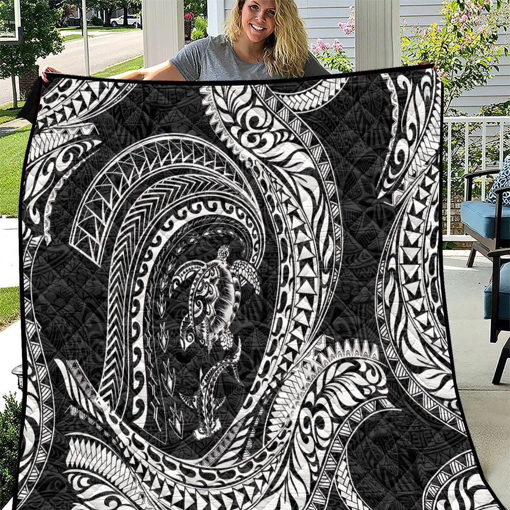 Hawaiian Turtle and Shark Quilt Kakau Tribal with Polynesian Pattern Black Color LT03 Black - Polynesian Pride