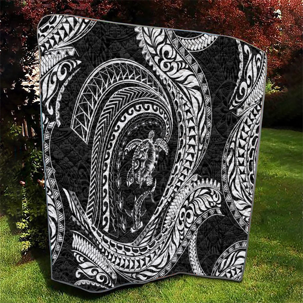 Hawaiian Turtle and Shark Quilt Kakau Tribal with Polynesian Pattern Black Color LT03 - Polynesian Pride
