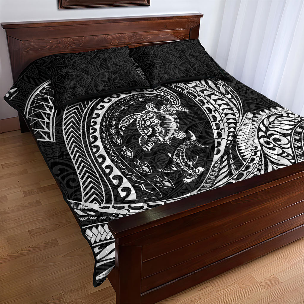 Hawaiian Turtle and Shark Quilt Bed Set Kakau Tribal with Polynesian Pattern Black Color LT03 - Polynesian Pride