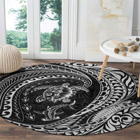 Hawaiian Turtle and Shark Round Carpet Kakau Tribal with Polynesian Pattern Black Color LT03 - Polynesian Pride