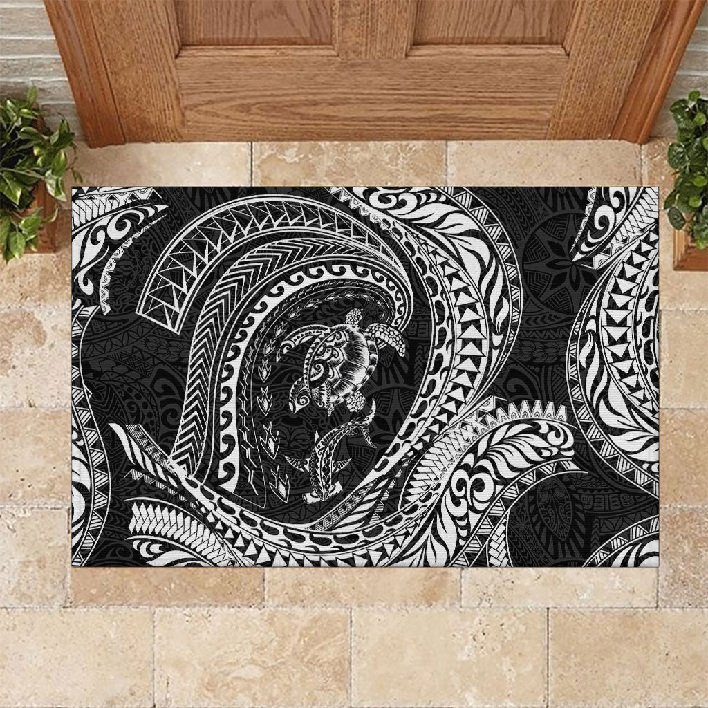 Hawaiian Turtle and Shark Rubber Doormat Kakau Tribal with Polynesian Pattern Black Color LT03 Black - Polynesian Pride