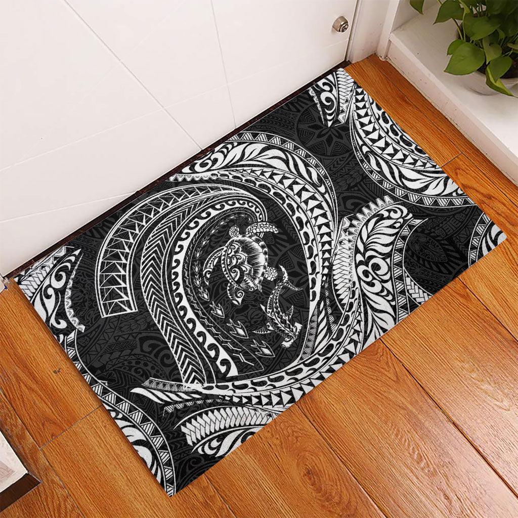Hawaiian Turtle and Shark Rubber Doormat Kakau Tribal with Polynesian Pattern Black Color LT03 - Polynesian Pride