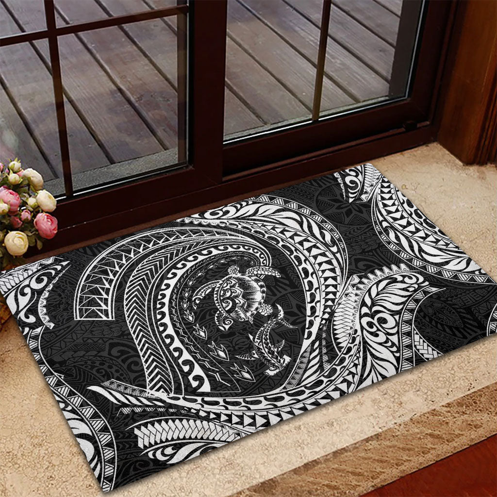 Hawaiian Turtle and Shark Rubber Doormat Kakau Tribal with Polynesian Pattern Black Color LT03 - Polynesian Pride