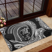 Hawaiian Turtle and Shark Rubber Doormat Kakau Tribal with Polynesian Pattern Black Color LT03 - Polynesian Pride