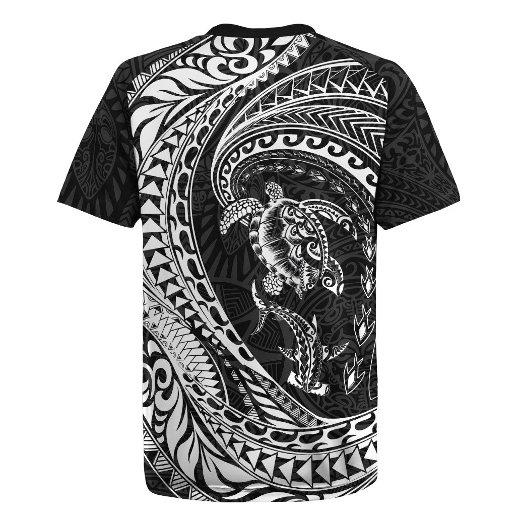 Hawaiian Turtle and Shark Rugby Jersey Kakau Tribal with Polynesian Pattern Black Color LT03 - Polynesian Pride